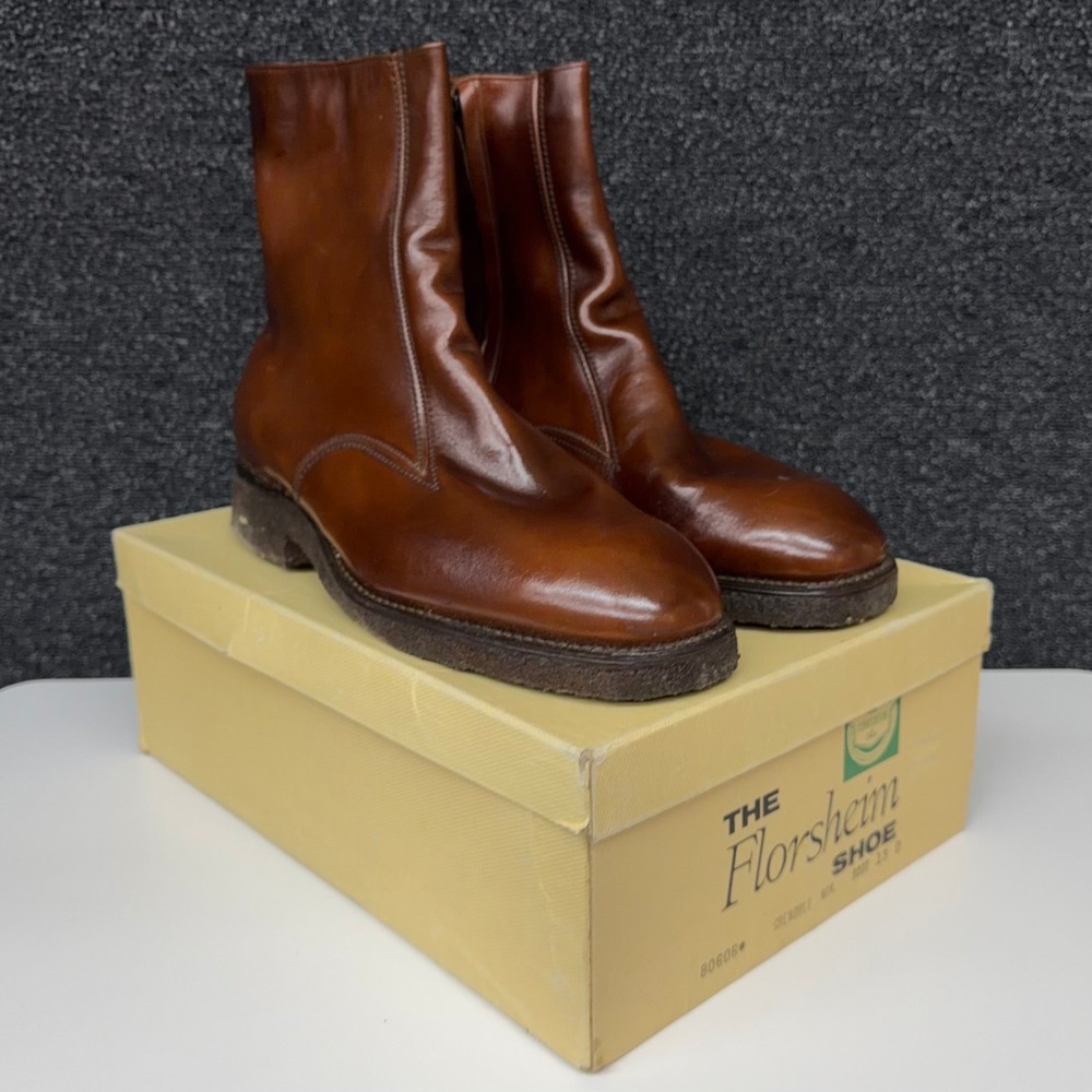 Florsheim Grenoble 80606 Mens Brown Leather Side Zip Crepe Boots 13 D Vintage